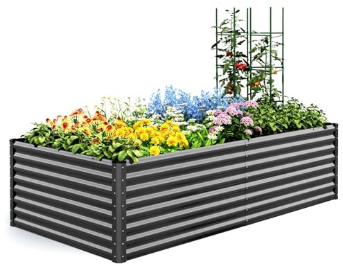 Quictent Galvanized Metal Raised Garden Bed, Bottomless Planter Box for Vegetables, Tomato Cages Included, 240x120x62cm