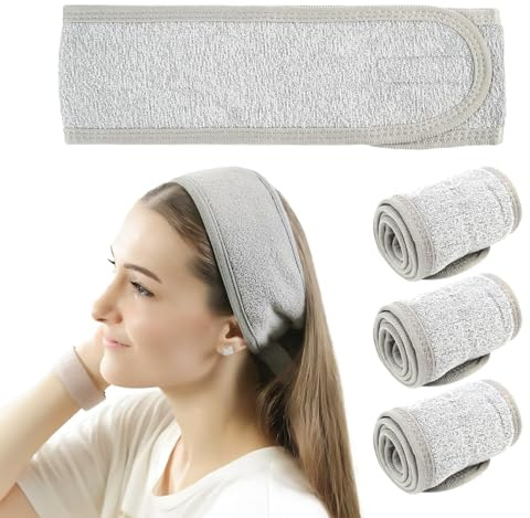 Pevlkawr 4 Stück Spa Gesichts-stirnband Kosmetik Stirnband Frottee Kosmetik Haarband Haarschutzband Mit Klettverschluss Für Sport Yoga Spa Make Up Gesicht Waschbar