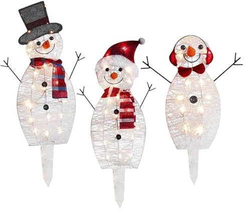Snowman Christmas Decorations, Light up Snowman 3PCS LED Christmas Decorations Artificial Acrylic Ornaments with Battery for Yard Garden Lawn, Doll Bag