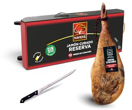 Jamón Serrano Navidul 4 Estaciones, 7-8 kg, con Cuchillo Jamonero y Maleta con Ruedas