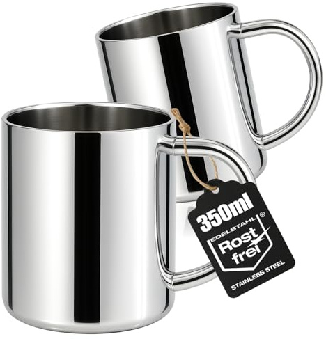 Wilhelm Sell® 2x Edelstahl Thermobecher 350 ml - isolierende Kaffeetassen & Trinkbecher - doppelwandig, BPA-frei & bruchsicher - ideal für Camping, Outdoor & Alltag (350ml - 2 Stück)