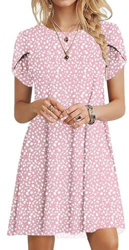 PLOKNRD Robe Été Femme Courte Droite Manches Courtes avec Poches, PkSpo 2XL
