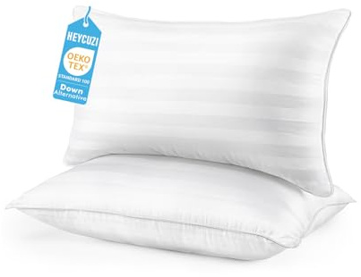 HEYCUZI Queen Size Bed Pillows Set of 2 - Premium Down Alternative Breathable Pillows for Side, Back, and Stomach Sleepers Fluffy Hotel Quality Soft Microfiber Fill Skin-Friendly