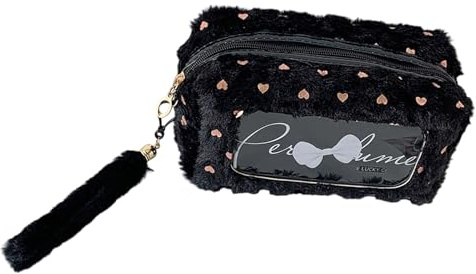 Fluxioxtna Estuche de gran capacidad adornado con lazo para lápices con tela suave y cremalleras lisas para estudiantes y profesionales de almacenamiento de artículos de papelería, Black, Mass Beauty
