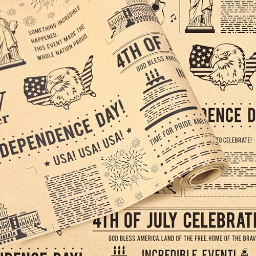AnyDesign Patriotic 4th of July Wrapping Paper - Mini Roll - 17 In x 32.8 Ft Vintage Newspaper Newsprint Gift Wrap Paper for DIY Crafts Independence Day Birthday Holiday Party Supplies