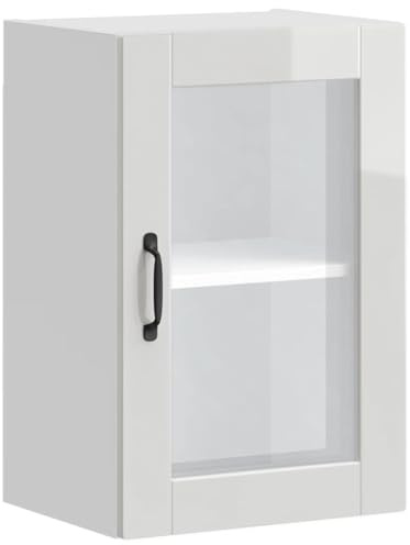Tmriohed Küchen-Hängeschrank Porto Glasfront Hochglanz-Weiß 40x31x60 cm massiver Holzwerkstoff Wandboard platzsparend für Küche Esszimmer Flur