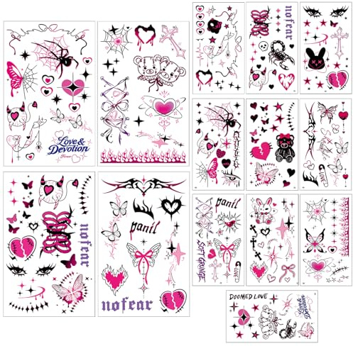 Qpout 14 Feuilles Y2k Tatouages Temporaires RéAlistes, éTanche, Sexy Ventre, Ventre, Taille, Dos, Faux Art Corporel Tatouages, Autocollants Pour Femmes, Filles, Cadeaux D’Halloween
