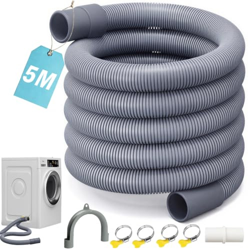 XEIYEI Ablaufschlauch für Waschmaschinen 5M Universal Abwasserschlauch Set | Waschmaschinenschlauch Abwasserschlauch Verlängerung Set 5M x 20mm mit Zubehörset für Waschmaschine Geschirrspüler Trockner
