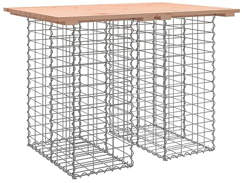HGPOTUY Garden Table with Gabion Base, Solid Douglas Wood Top 100x70x72 cm, Outdoor Dining Table for Patio, Backyard, and Garden Spaces