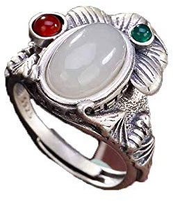 WBDWWTD Bague en Argent 925 incrustée de Jade hétien Blanc, Feuille de, pour Dame