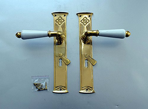 Graf von Gerlitzen Luxusgriffe Jugendstil Antik Messing Tür Griffe Türgriffe Langschild Türbeschlag Türdrücker BB S102-1P-GE