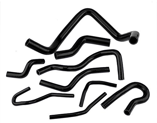 KIMISS Kit de mangueras de silicona para radiador, 9 piezas negro, compatible con Civic D15 D16 SOHC EG/EK 1992-2000, refuerzo anti-fugas, tubo refrigerante