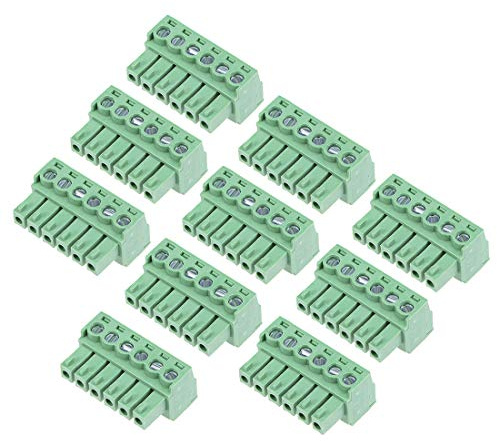 sourcing map 10 Stück Tonhöhe 6PSitz Einschub PCB Klemmschiene Stecker Grün | AC300V 10A, 3.81mm