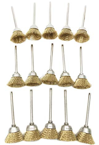 Brass Cup Wire Brush, 1/8 Inch Shank 2 Inch Length, Cleaning Polishing for Dremel and Compatible Rotary Tools, 15Pcs (Brass Cup Wire Brush)