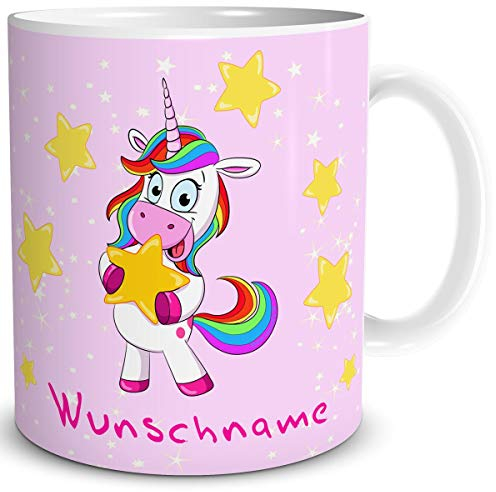 TRIOSK Tasse Einhorn mit Namen personalisiert Unicorn Lady Star lustig Geschenk für Einhornfans Frauen Freundin Mädchen Geburtstag Rosa