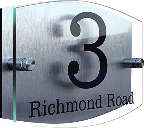 ELEGANT DUAL LAYER HOUSE SIGN PLAQUE DOOR NUMBER STREET NAME ACRYLIC & ALUMINIUM COMPOSITE GREY & WHITE