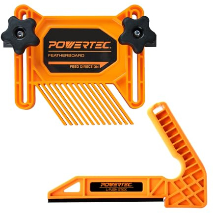 POWERTEC Tandem Featherboard and L-Push Stick Fits Table Saw, Router Table, Planers & Jointer. Wood Pusher Reduces Kickback & Increases Safety for Wood working Accessories. 2PK (71555)