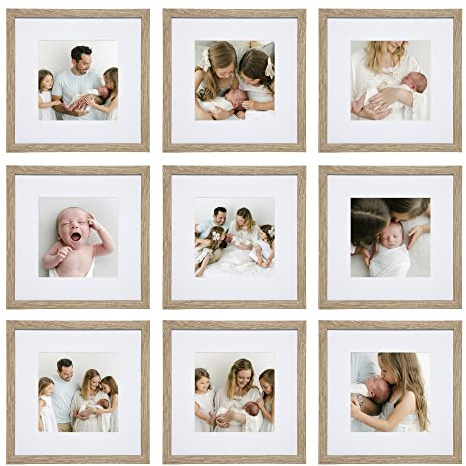 Sheffield Home 9 Piece Gallery Wall Frame Set, 12x12 in. Matted to 8x8 in. (Light Natural)