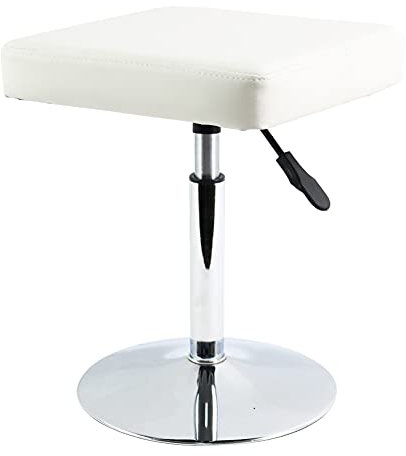 FURWOO Schemel Quadratischer Schreibtischhocker aus PU-Leder höhenverstellbar Drehhocker Thekenhocker Arbeitshocker für Garage Medizin Spa Salon Barbier Kleiner Ladenhocker (weiß)