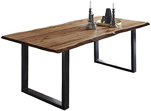 SAM Baumkantentisch 140x80 cm Mephisto, Akazienholz massiv + naturfarben lackiert, Esstisch mit schwarz lackiertem U-Gestell, Esszimmertisch/Holztisch, Tischplatte 26 mm