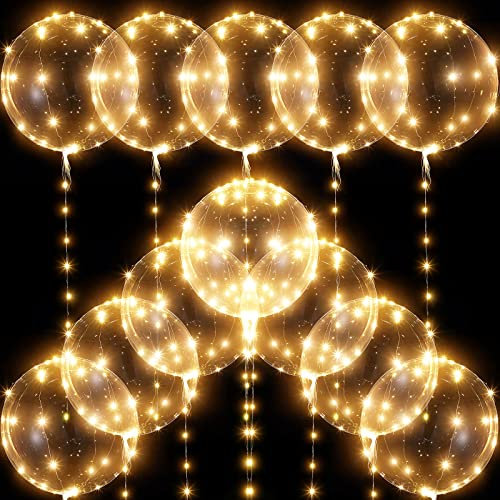 12 Globos Luminosos Globos Bobo de LED Globo Reutilizable de Burbuja Transparente de 38 cm con Luces de Hadas de 3 Metros para Decoración Boda San Valentín, Batería Incluida (Blanco Cálido)