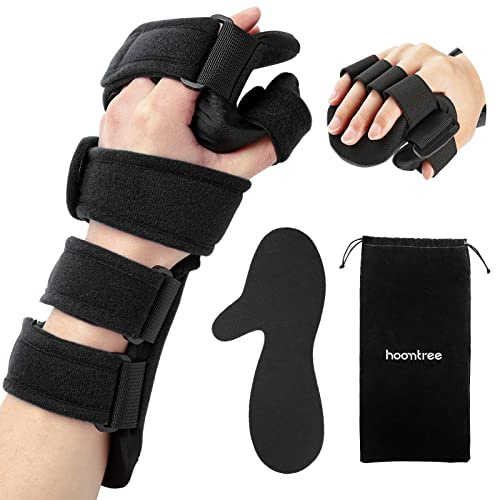 HOOMTREE Schlaganfall-Ruhehandschiene,Rechte&Linke Handschiene mit Fingerabscheider,Ruhende Handstütze,Handgelenkstütze für Verstauchung,Sehnenentzündung,Karpaltunnel (Linke,Schwarz)
