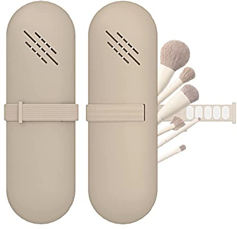 Silikon Makeup Pinsel Halter Kosmetiktasche - Portable Reise Make Up Tasche Organizer - Trendige und Tragbare Aufbewahrung Box Schminktasche (Khaki)