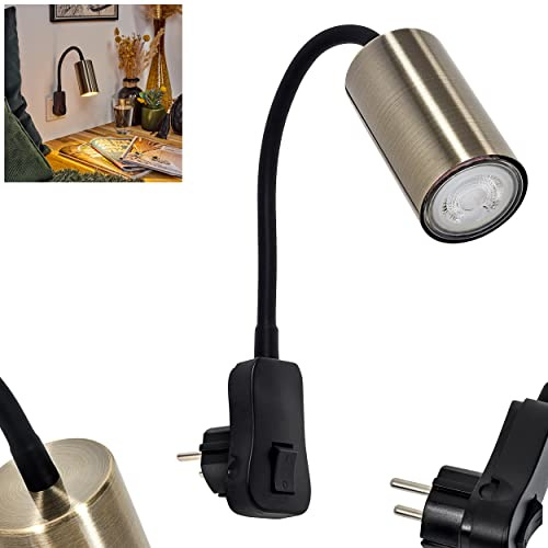 Steckdosenleuchte Javel, moderne Wandlampe aus Metall in Schwarz/Altmessingfarben, Wandspot 1-flammig im Modernen Design, mit verstellbarem Lesearm und An-/Ausschalter, 1 x GU10, ohne Leuchtmittel