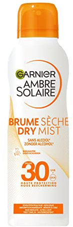 GARNIER Ambre Solaire - Brume Sèche - Protection Solaire Aérosol - FPS 30 - Protège des UVA & UVB - Effet Peau Nue - Résiste à L'eau - Sans Alcool - Peaux Claires - 200 ml