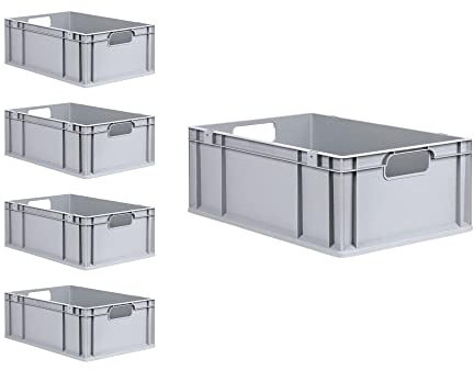 PROREGAL SuperSparSet 5x Eurobox NextGen Economy mit Auflagedeckel und 4x Schiebeschnappverschlüsse Rot, Griffe offen, HxBxT 22x40x60cm, 44L, Eurobehälter, Transportbox, Transportbehälter