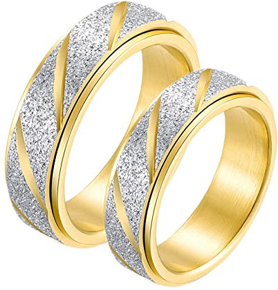 Whoiy Ringe Herren 6mm, Ringe Verlobung Edelstahl 2 Stück Drehring Aus Gold Matt für Ehefrau Ehemann