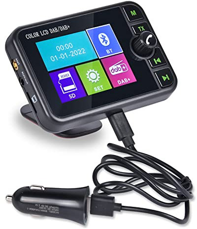 Hikity DAB Plus Radio Adapter für Autoradio/Hausgebrauch, 2,4 LCD Tragbares Autoradio DAB Autoradio mit FM Transmitter Bluetooth Freisprecheinrichtung, DAB+ Digital Radio Tuner mit TF Play/Aux Out