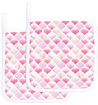Set di 2 presine da cucina, presine in tessuto marocchino sfumato rosa, presine calde a prova di calore, presine artistiche moderne e minimaliste, lavabili, panni caldi in spugna per cucinare e cuo