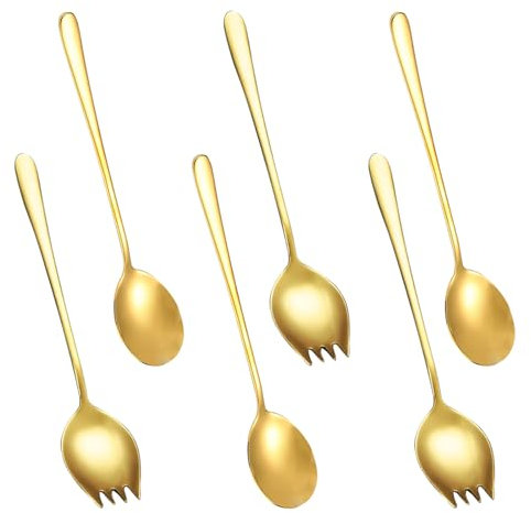 JustYit Salatbesteck 6 Stück Gold Salatbesteck Edelstahl Salat Server Salatlöffel & Salatgabel Poliertes Design für Zuhause, Camping, Restaurant, Spülmaschinenfest
