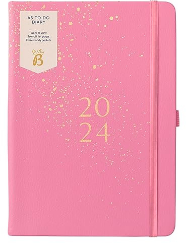 Busy B - To Do Diary Terminkalender von Januar bis Dezember 2024 - Pink - Kunstleder A5 Wochenansicht Terminkalender mit Notizen, Abreißlisten und Steckfächern