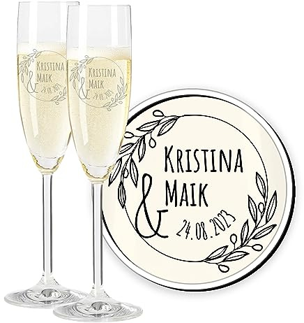 LEONARDO Daily Hochzeitsgläser mit Gravur, Sektglas/Champagnerglas Ewigkeitszweig, personalisiert mit Namen & Datum, Geschenk zur Hochzeit, Jahrestag, Jubiläum, Silberhochzeit