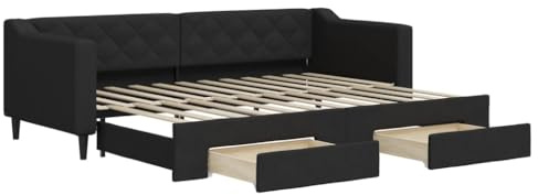 vidaXL Lit de Jour avec Lit Gigogne et Tiroirs, Canapé-lit avec Rangement, Lit d'Invité, Meuble de Chambre à Coucher Salon, Moderne, Noir 80x200 cm Tissu
