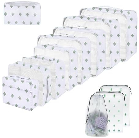 Cubi da imballaggio per valigia, 10 misure, organizer per valigie, 10 pezzi, cubi per imballaggio a compressione, 12 cactus, L