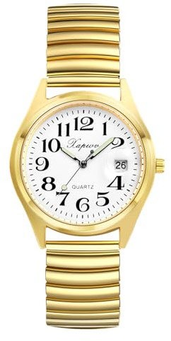 JewelryWe Women's Easy Reader Analog Watch Gold/Silver Plated Elastic Band Wristwatch for Christmas