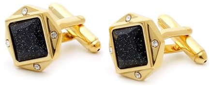Dsnyu Cufflinks Gold, Manchettenknoepfe Set Herren Blauer Sandstein Zirkonia Runde Form Hochzeit Schmuck für Hemd mit Geschenkbox