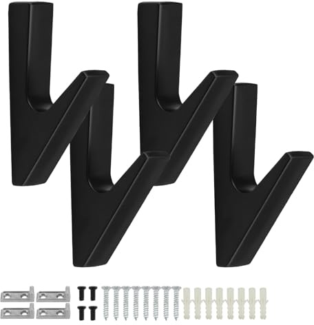 ZIJANG Akustikpaneele Haken & Kleiderhaken 4 Stück, Aus Aluminiumlegierung mit Versteckter Schraubenmontage- Elegante Wandhaken in Schwarz für Bad, Küche und Flur