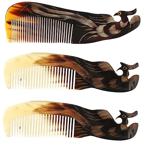 Gatuida Naturkamm aus Ochsenhorn 3 Stück-pack mit Ergonomischem Griff Massagekamm für Kopfhaut und Haarstyling Natürliche Form Sanfte Akupressur Geeignet für Damen zur Zufällige Farbe