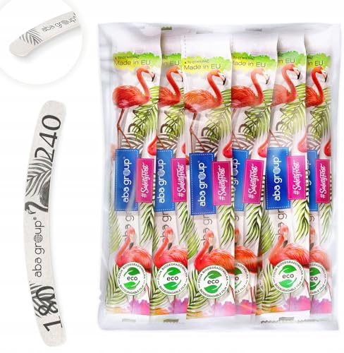 Aba Group Nagelfeilen 180/240 Banane Slim Flamingo Sicheres Paket, Hochwertig Nagelfeile Set für Gelnägel, 100 Stück