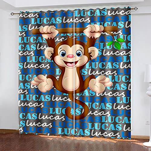 Gardinen Kinderzimmer Blickdicht 2 Stück 3D Digitaldruck Tier-Affen-Cartoon Vorhang Verdunklungsvorhänge Schlafzimmer Wohnzimmer Ösenschal Kinder Thermovorhang 210X264cm (HxB)