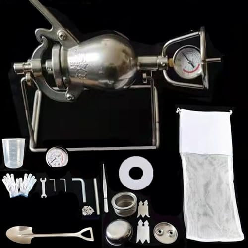 Wygwlg Chinese Popcorn Maker, Stainless Steel Mini Manual Crank Hand Cannon Food Amplifier, with Precision Pressure Gauge 230ml Open Fire Heating Popcorn Maker, for Corn, Ric, Soybean