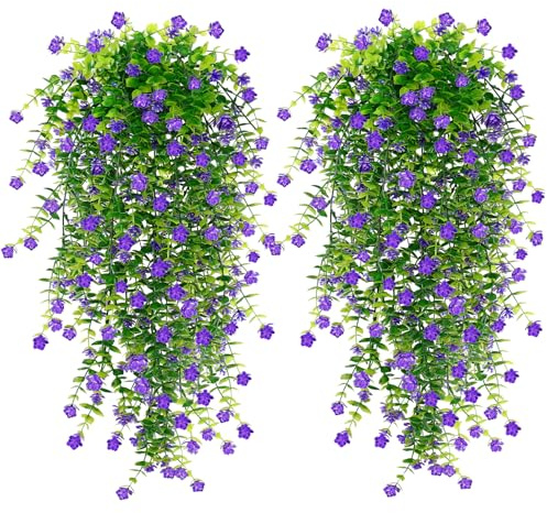 SOMYTING 6 Stück kunstblumen Outdoor wetterfest UV-beständig künstliche balkonpflanzen hängend Künstliche Blumen Kunstpflanzen Balkonpflanze Plastikblumen für Außen Balkonkasten Garten（Lila）