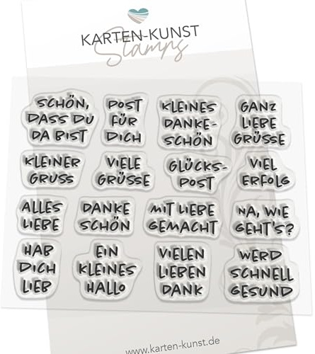 Karten-Kunst Clear Stamps KK-0262 – Viele kleine liebe Grüße – Textstempel mit 16 Mini-Sprüchen für Karten, Geschenke & Etiketten Deutsch, 1,3–2,5 cm breit