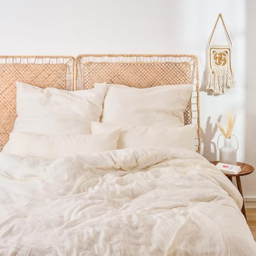 Blumtal Musselin Bettwäsche 155x220 cm + 80x80 cm - Oeko-TEX zert. Bettwäsche Musselin aus 100% Baumwolle - extra weiches Bettwäsche-Set waschbar bei 40 °C - Sommerbettwäsche Beige