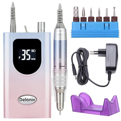 Delanie Electric Nail Drill 35,000 RPM, Rechargeable Drill for Gel Nails and Nail Polish, Manicure Set with Electric Nail File and 6 Bits, Suitable for Nail Technicians and Beginners - Gradient Pink
