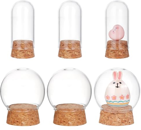 DELORIGIN 6pcs Glass Dome Cover with Cork Base 2 Size Clear Bell Jar Decorative Cloche Glass Dome Bottles for Flower Specimens Storage Home Party Decoration Small Projects Craft Display